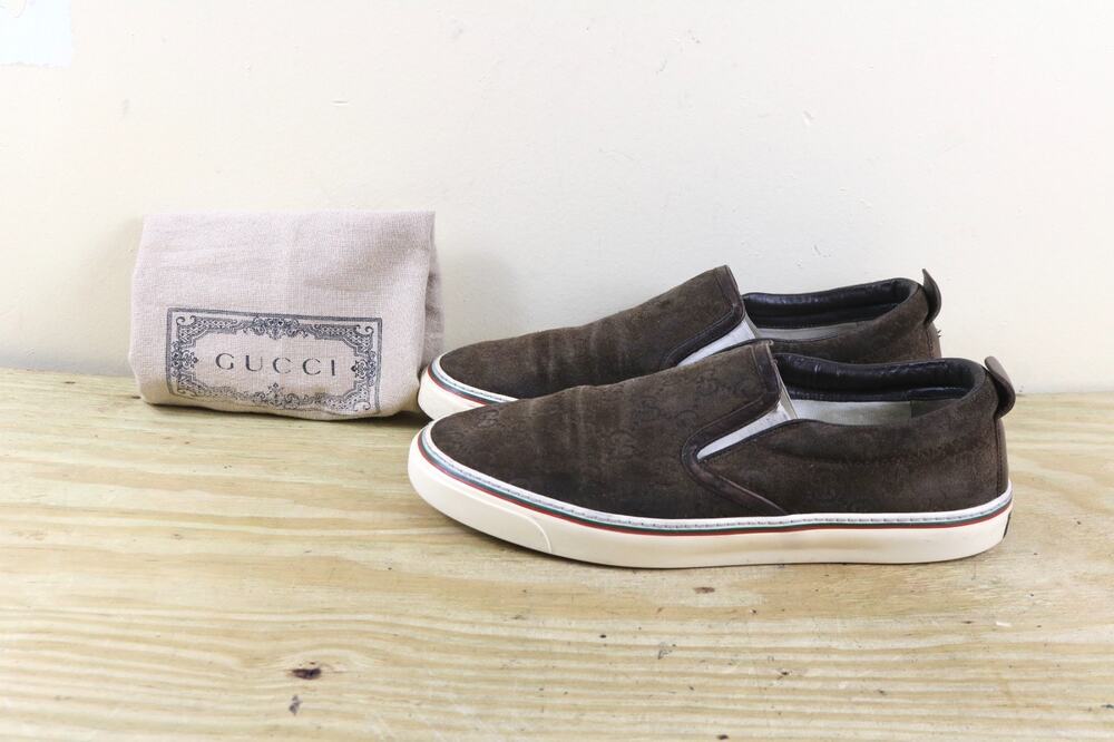 Gucci Sneakers 41 Brown Suede Lifford Antique Slip On Shoes Italy